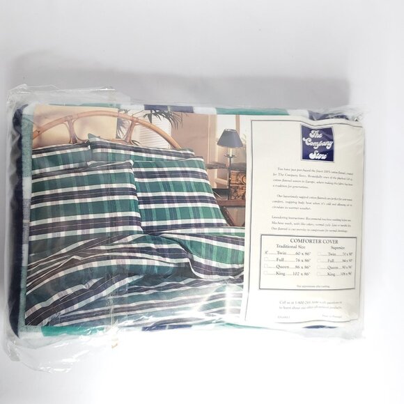 Plaid Tartan Cotton Flannel Twin Duvet Comforter Cover Green Blue NEW - Picture 1 of 3